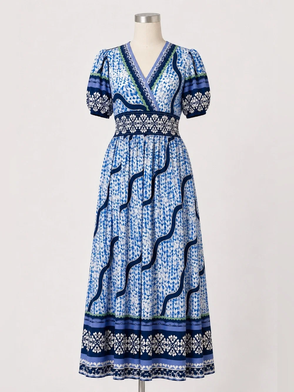 gracia maxi dress Gracia | Dresses | Gracia Boho Print Maxi Dress Smocked Waist Puff Sleeve V  Neck Blue White S Nwt